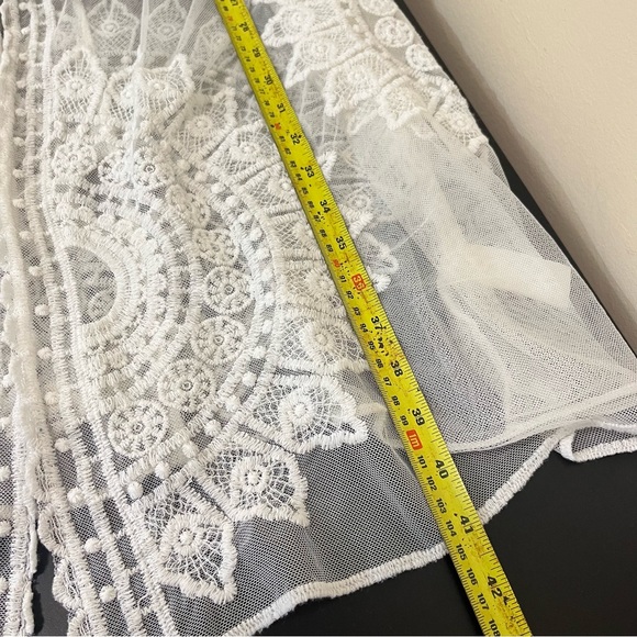 Rachel Zoe OS White Open Long Kimono | Lace Embroidery Coverup - Picture 13 of 13